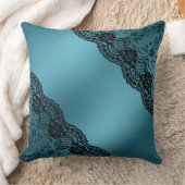 ティール（緑がかった色）ブルーヴィンテージレース装飾枕 クッション (ブランケット)