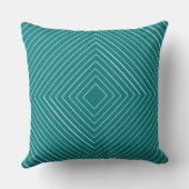 ティール（緑がかった色）ブルー入れ子薄い白い正方形トライバル クッション (裏面)