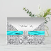 ティール(緑がかった色)ブルー卒業パーティー 招待状 (スタンド正面)