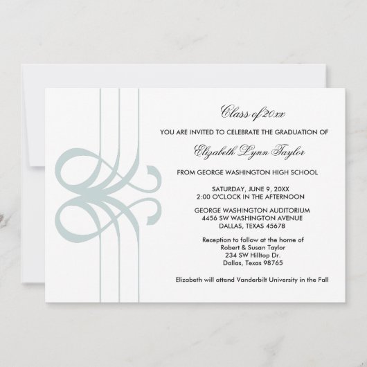 ティール（緑がかった色）ブルー卒業発表 招待状 (正面)