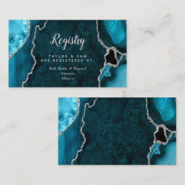 ティール（緑がかった色）ブルー及びシルバー結婚アゲート登記簿 エンクロージャーカード