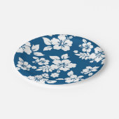 ティール（緑がかった色）ブルー及びホワイトハイビスカス花柄 ペーパープレート (アングル)