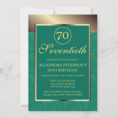 ティール（緑がかった色）ブルー及び金ゴールド縁どパターン（の模様が）ある誕生日 招待状 (正面)