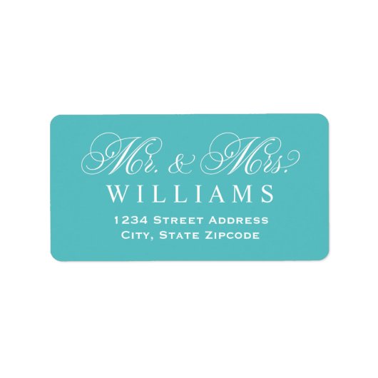 ティール(緑がかった色)ブルー夫妻の結婚差出人住所 ラベル (正面)