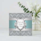 ティール(緑がかった色)ブルー女性21st誕生日パーティー 招待状 (スタンド正面)