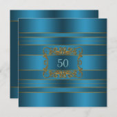 ティール(緑がかった色)ブルー女性50thバースデーパーティー 招待状 (正面/裏面)