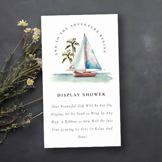 ティール（緑がかった色）ブルー帆船パームディスプレイシャワーベビーシャワー エンクロージャーカード