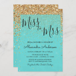 ティール（緑がかった色）ブルー恋しく思グリッターへミセス・ブライダルシャワー 招待状