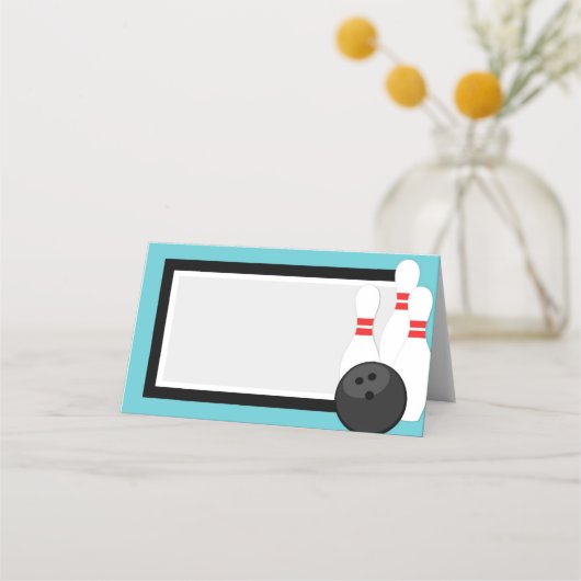 ティール（緑がかった色）ブルー折り畳みボーリングラベルまたは座席表 プレイスカード (正面)
