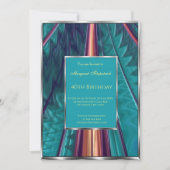 ティール（緑がかった色）ブルー抽象芸術40th誕生日パーティー 招待状 (正面)