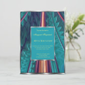 ティール（緑がかった色）ブルー抽象芸術40th誕生日パーティー 招待状 (スタンド正面)