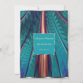 ティール（緑がかった色）ブルー抽象芸術40th誕生日パーティー 招待状 (裏面)