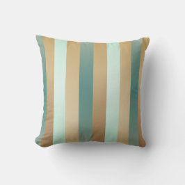 ティール（緑がかった色）ブルー数々のとタン色ストライプの クッション