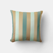 ティール(緑がかった色)ブルー数々のとタン色ストライプの クッション (正面)