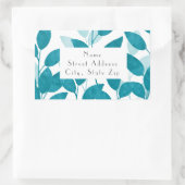 ティール（緑がかった色）ブルー水カラー葉のラベル 長方形シール (バッグ)