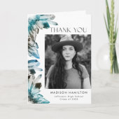 ティール（緑がかった色）ブルー水彩結晶写真卒業 サンキューカード (正面)