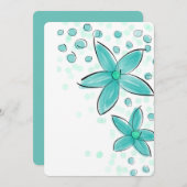 ティール（緑がかった色）ブルー水彩花模様 (正面/裏面)