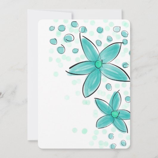 ティール（緑がかった色）ブルー水彩花模様 (正面)