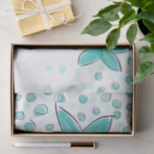 ティール（緑がかった色）ブルー水彩花模様 薄葉紙 (ギフト)