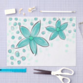 ティール（緑がかった色）ブルー水彩花模様 薄葉紙 (クラフト)