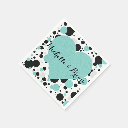 ティール（緑がかった色）ブルー水玉模様パーティーカクテルナプキンス スタンダードカクテルナプキン (角)