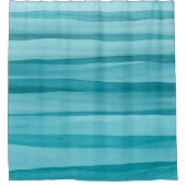 ティール（緑がかった色）ブルー水色ラインパターン シャワーカーテン (正面)