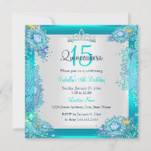 ティール（緑がかった色）ブルー海キンセアニェラ15th誕生日写真 招待状 (正面)