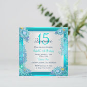 ティール（緑がかった色）ブルー海キンセアニェラ15th誕生日 招待状 (スタンド正面)