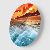 ティール(緑がかった色)ブルー海サーフオレンジ ラージ壁時計 (傾斜)
