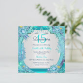 ティール(緑がかった色)ブルー海ジェムズキンセアニェラ誕生日写真 招待状 (スタンド正面)