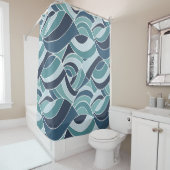 ティール(緑がかった色)&ブルー海波シャワーカーテン シャワーカーテン (インサイチュ)