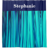 ティール（緑がかった色）ブルー海波抽象芸術名前をカスタムする シャワーカーテン (正面)