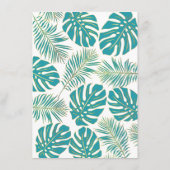 ティール（緑がかった色）ブルー熱帯葉ブライダルビンゴゲームカード エンクロージャーカード (裏面)
