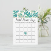 ティール（緑がかった色）ブルー熱帯葉ブライダルビンゴゲームカード エンクロージャーカード (スタンド正面)