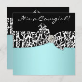 ティール（緑がかった色）ブルー牛プリント女性のカーボーイベビーシャワー 招待状 (正面/裏面)