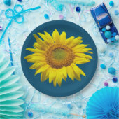 ティール（緑がかった色）ブルー独身のサンフラワー紙プレート ペーパープレート (パーティー)