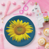 ティール（緑がかった色）ブルー独身のサンフラワー紙プレート ペーパープレート (パーティー)