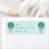 ティール（緑がかった色）ブルー男の赤ちゃんゾウin熱気球 ラベル (インサイチュ)