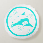 ティール(緑がかった色)ブルー白ドルフィンバブル航海の ラウンドクッション (正面)