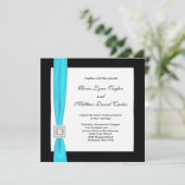 ティール(緑がかった色)ブルー白黒ティール(緑がかった色)ボー結婚ズ 招待状 (スタンド正面)