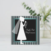 ティール（緑がかった色）ブルー白黒ロザリーガールズファースト 招待状 (スタンド正面)