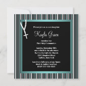 ティール（緑がかった色）ブルー白黒ロザリーガールズファースト 招待状 (裏面)