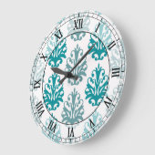 ティール（緑がかった色）ブルー石板ブルーホワイトダマスクローマ数字 ラージ壁時計 (傾斜)