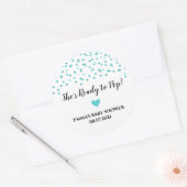 ティール（緑がかった色）ブルー紙吹雪ハート準備ができているポップ・アートの ラウンドシール (封筒)