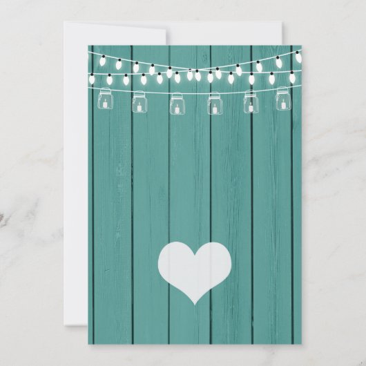 ティール(緑がかった色)ブルー素朴ウッドリハーサルディナー招待状 招待状 (裏面)