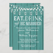 ティール(緑がかった色)ブルー素朴ウッドリハーサルディナー招待状 招待状 (正面/裏面)