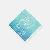 ティール（緑がかった色）&ブルー結婚ウォーターカラー氏&ミセスタイポグラフィ スタンダードカクテルナプキン (角)