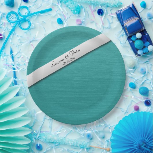 ティール（緑がかった色）ブルー結婚ズベルパーソナライズされたズ ペーパープレート (パーティー)