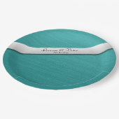 ティール（緑がかった色）ブルー結婚ズベルパーソナライズされたズ ペーパープレート (アングル)