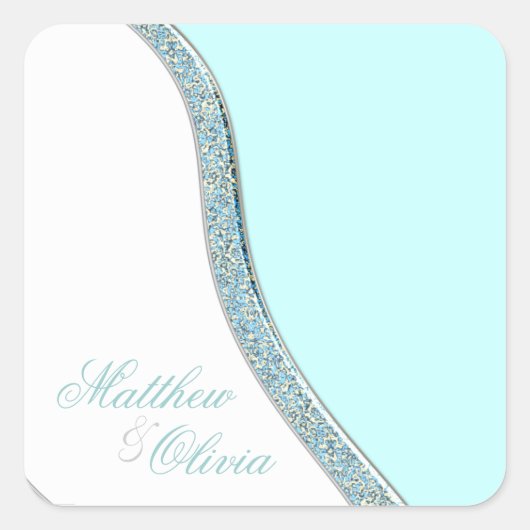 ティール（緑がかった色）ブルー結婚式の引き出物ラベル封筒用シール スクエアシール (正面)